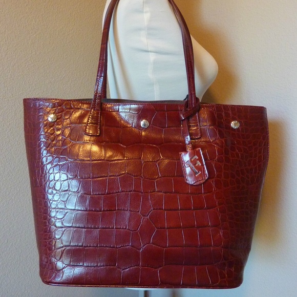 FURLA Mulled Wine Red Croc Embossed Leather D-light Tote Bag - Made in Italy - Picture 3 of 10